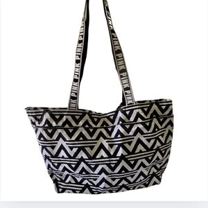 Victoria's Secret PINK Carryall Tote Black White Large Beach Bag Shoulder Purse
